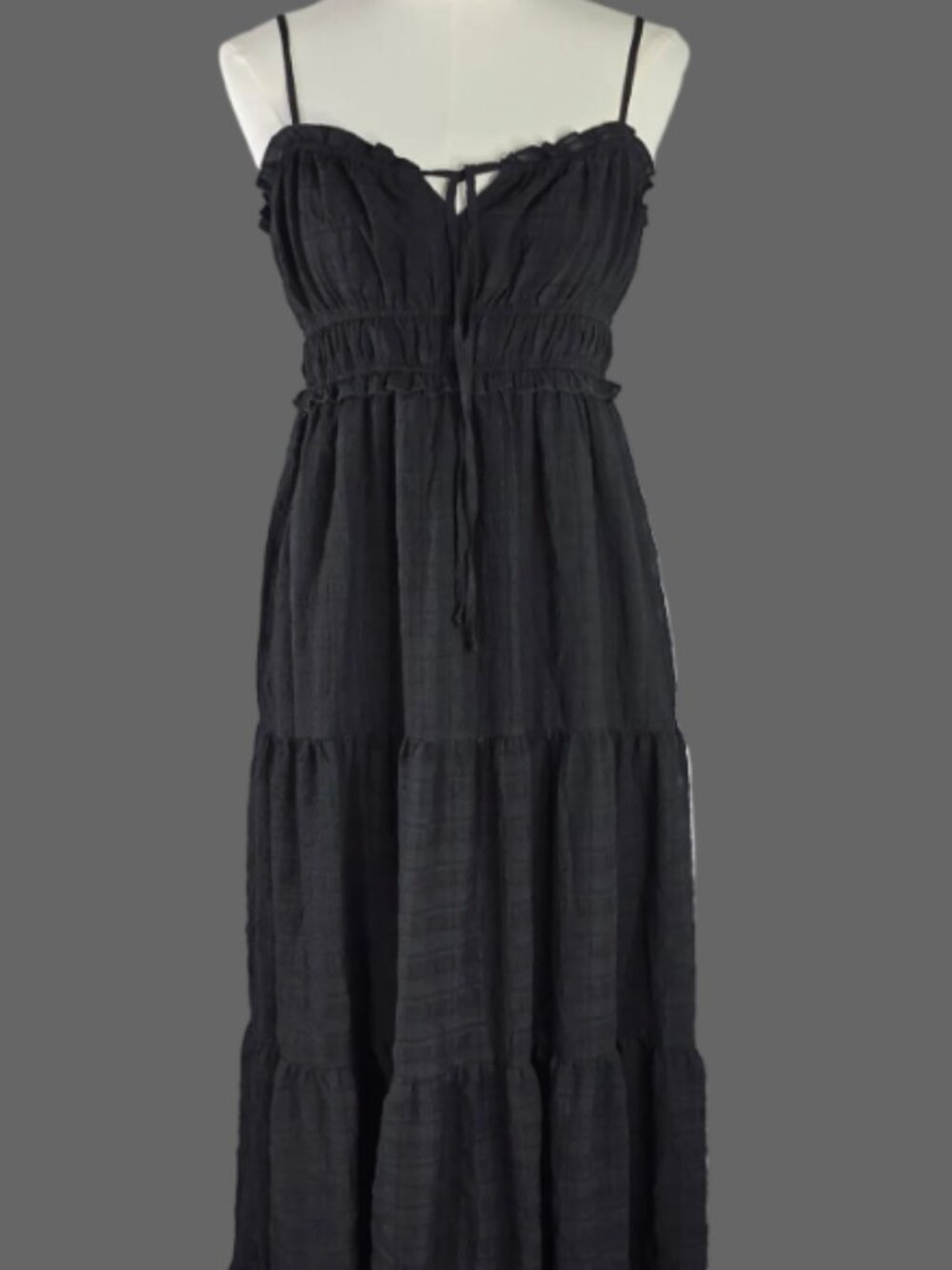 Thirty/Thirty Black Tiered Maxi Dress Size L Boho Ruffle Spaghetti Strap